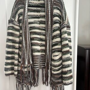 Striped Knit Fringe Sweater